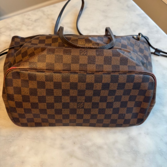 Louis Vuitton Neverfull PM Damier Ebene Brown Coated Canvas with Red Tote Bag - Picture 3 of 10
